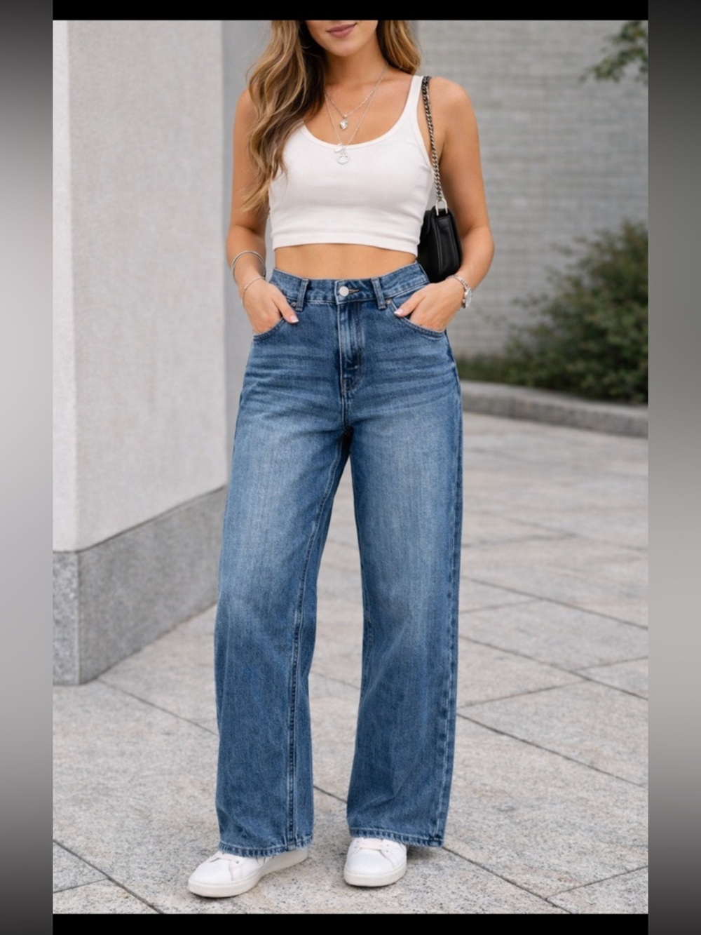 HDLTE Wide Leg Blue Jeans NWT Size L High Rise Straight Denim